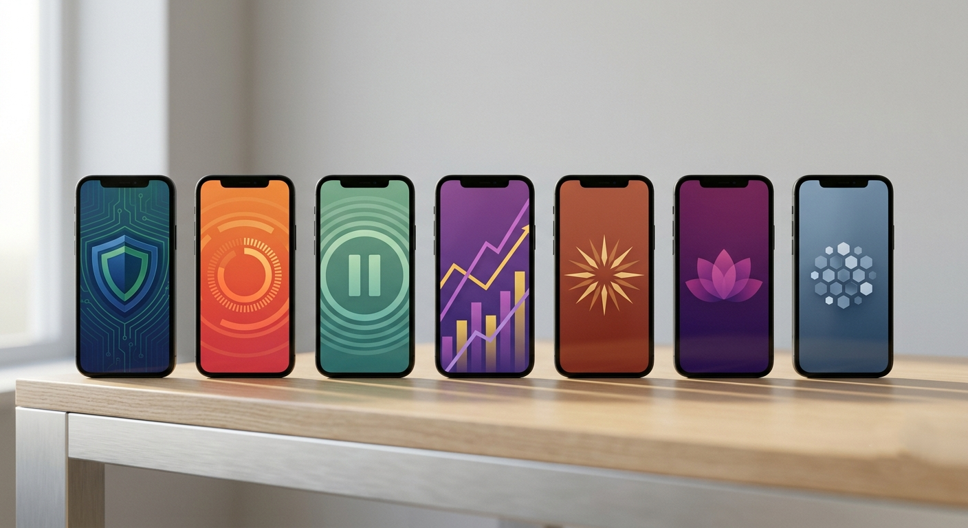 displaying a different abstract color pattern representing different focus strategies