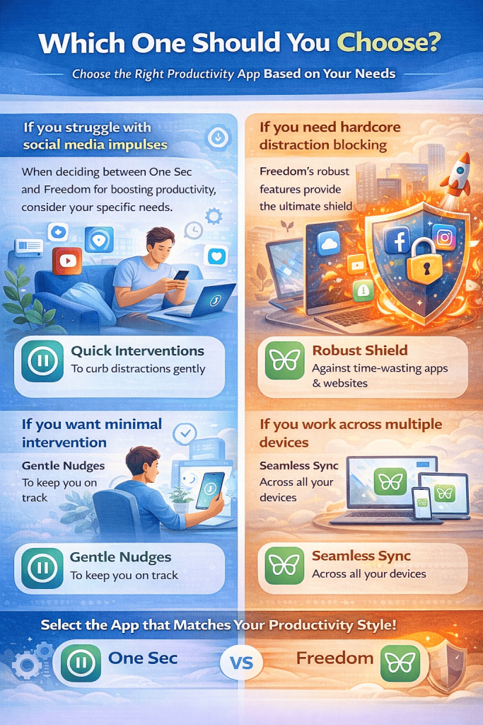 When should you choose One sec or Freedom - an infographic