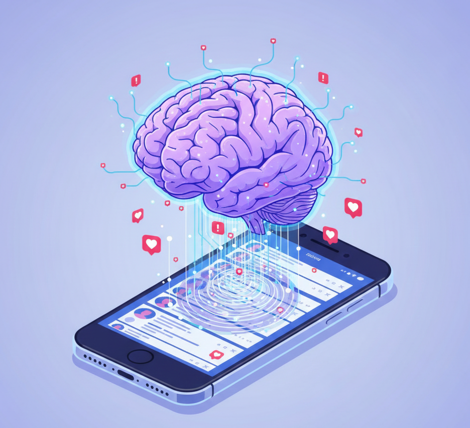 human brain connected to a smartphone