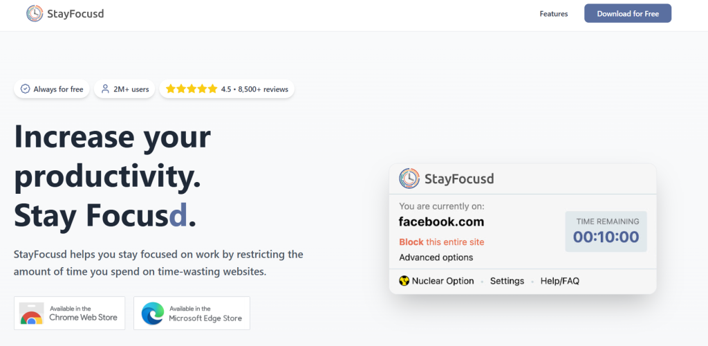 Stay focused screen limiting app home page