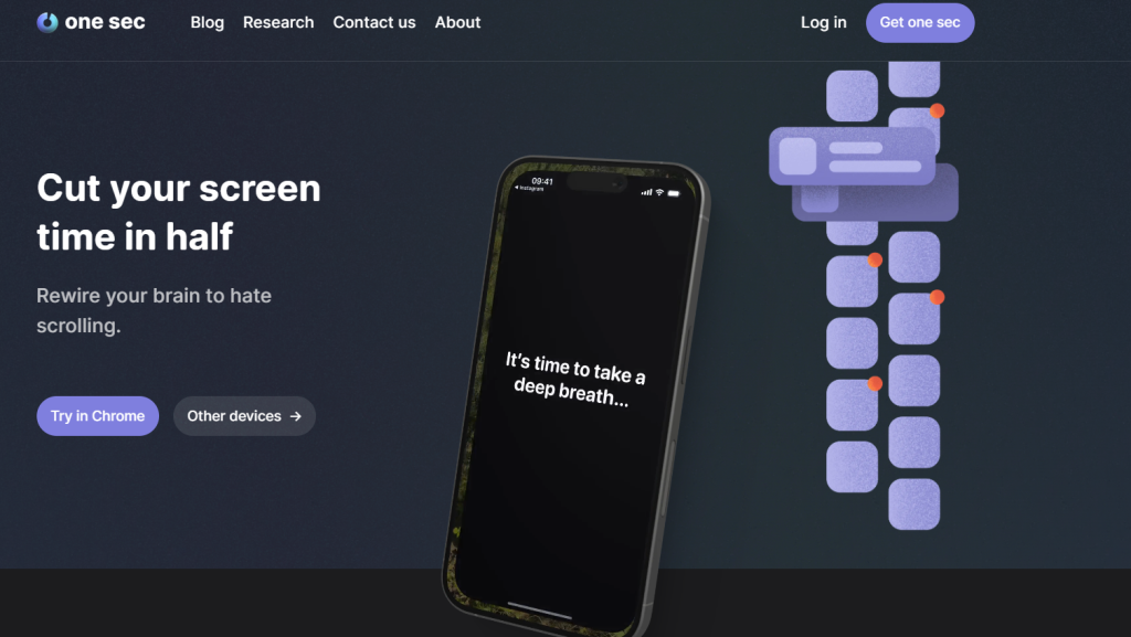 one sec home page