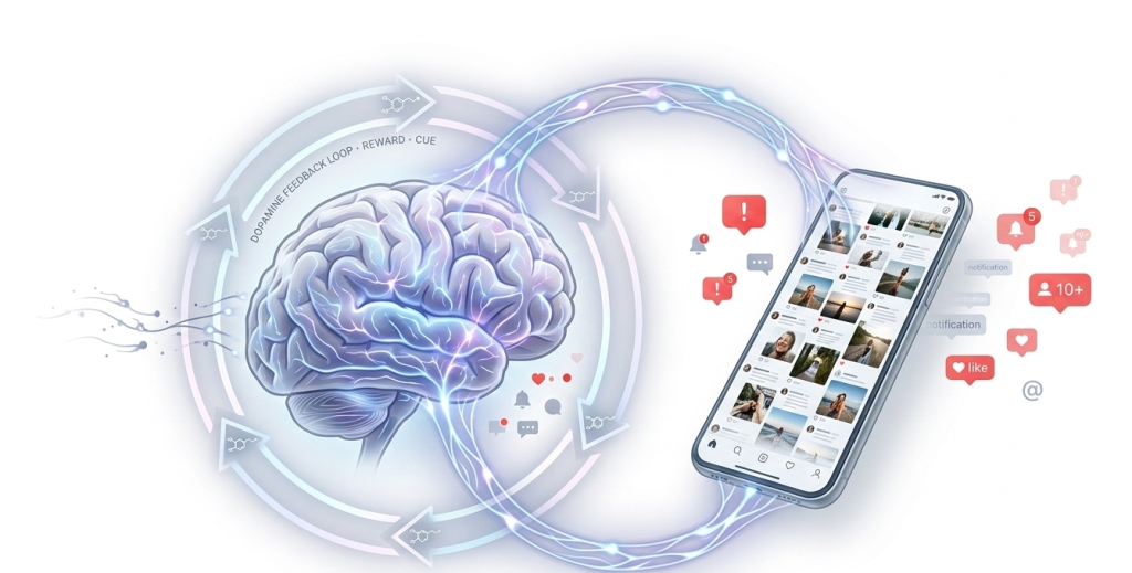 smartphone screen displaying endless social media scrolling