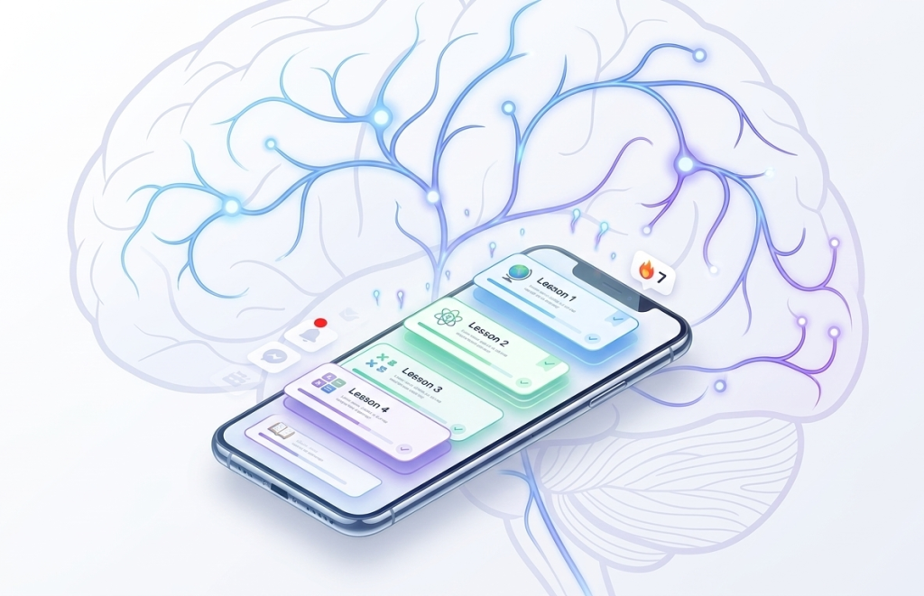 smartphone showing stacked micro-learning cards