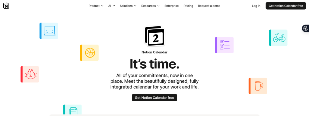Notion calendar home page