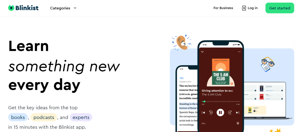 Homepage of blinkist