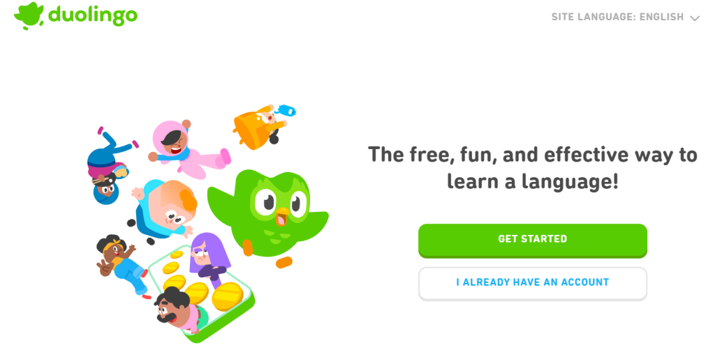 Homepage of Duolingo