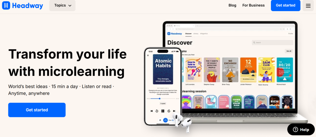 Homepage of Headway