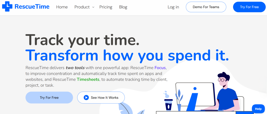 Homepage of RescueTime