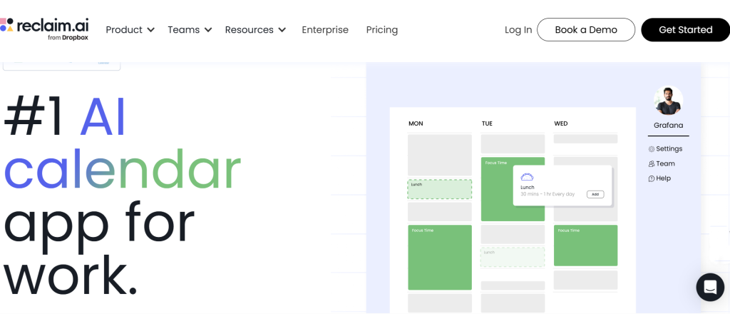 Homepage of reclaim.ai