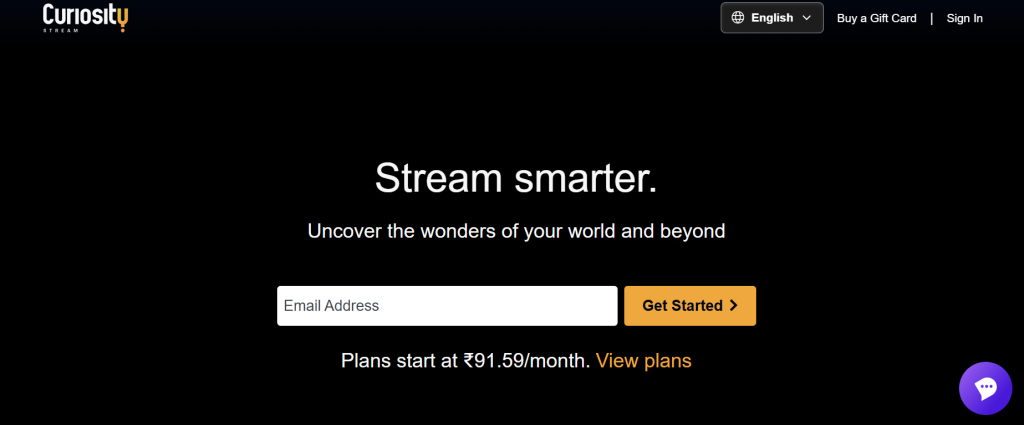 Curiosity Stream Homepage
