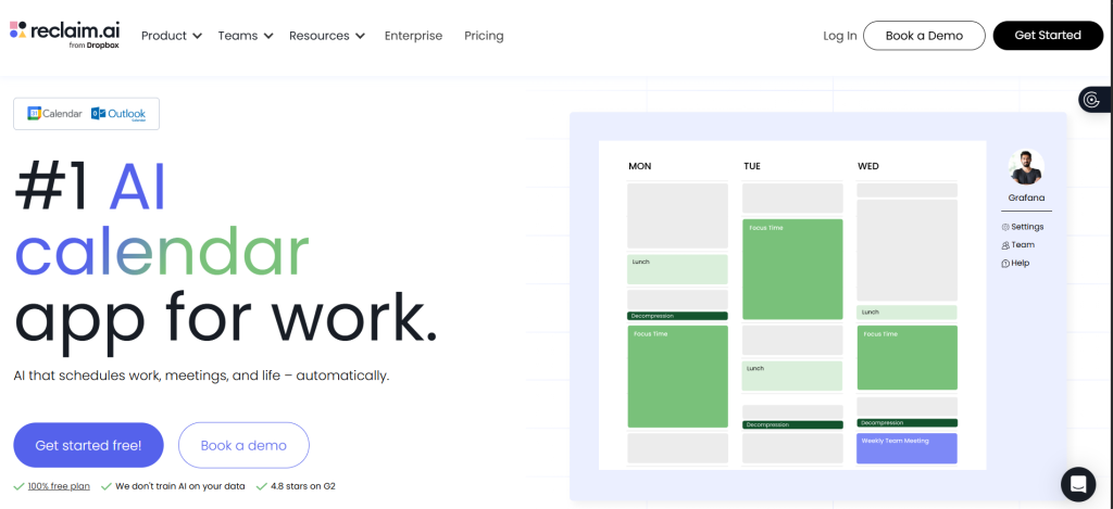 Reclaim.ai app home page