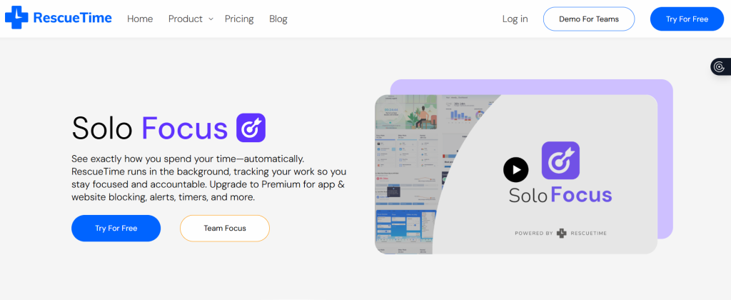 Rescuetime productivity app home page