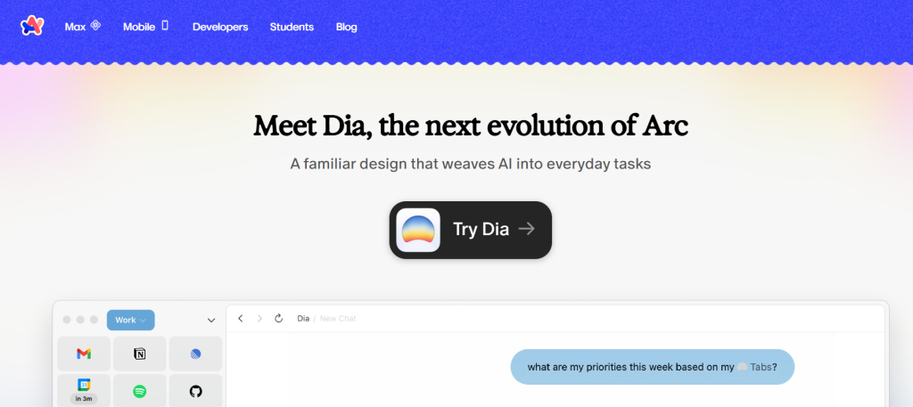Arc Browser Homepage