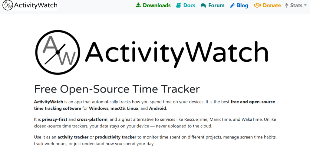 Homepage of Activity Watch