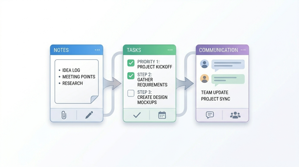 workflow system arranged in the center with clean sections