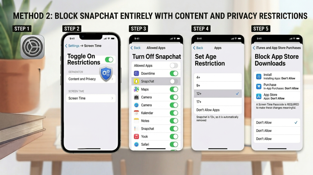 Method to block snapchat entirely with settings