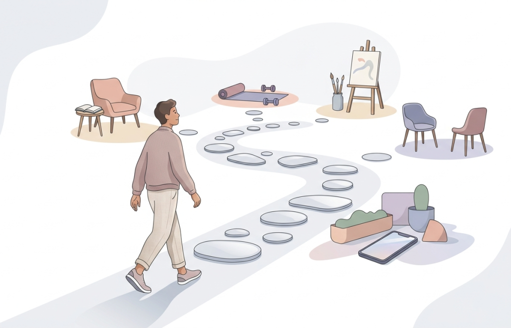 clean pathway made of stepping stones toward meaningful activities