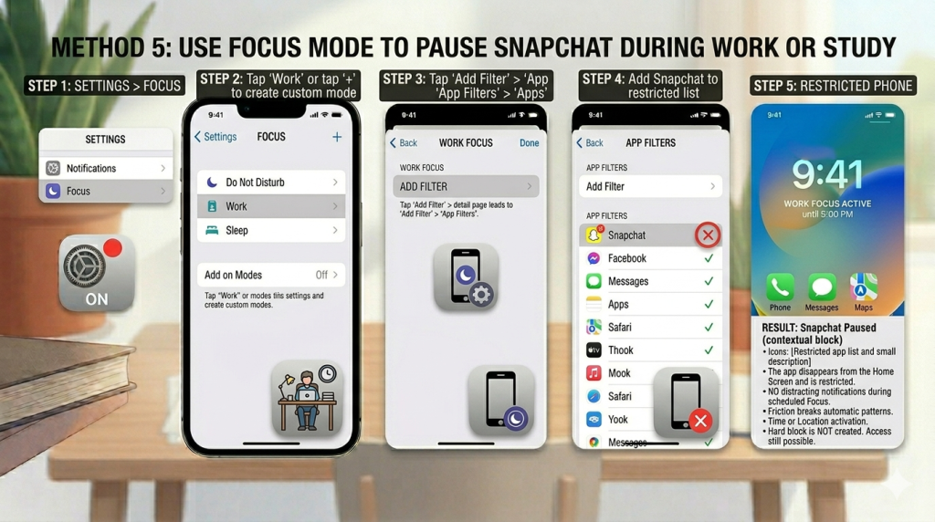 Method to use mode to pause Snapchat during work or study
