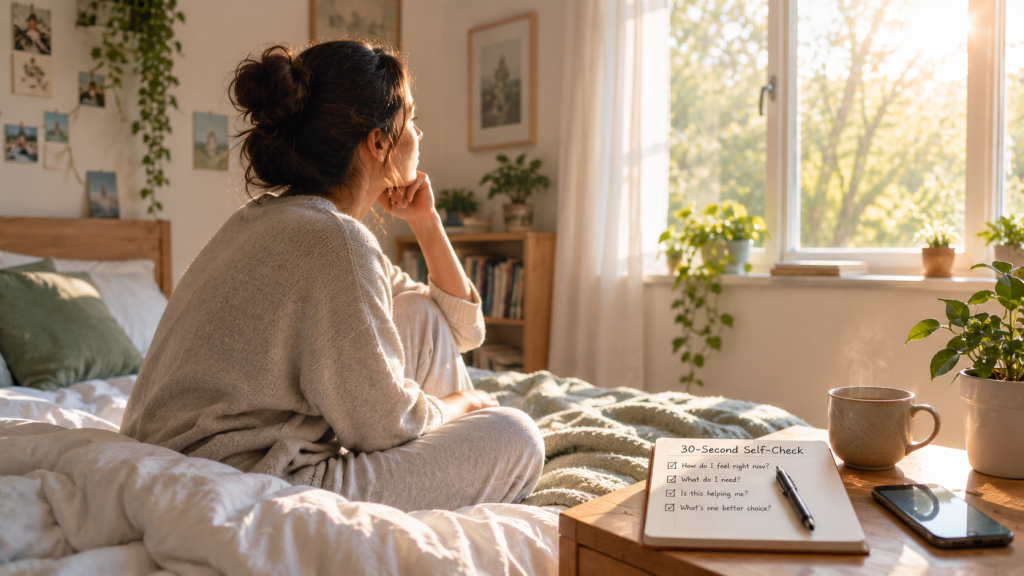 young adult reflecting looking toward sunlight streaming through the window