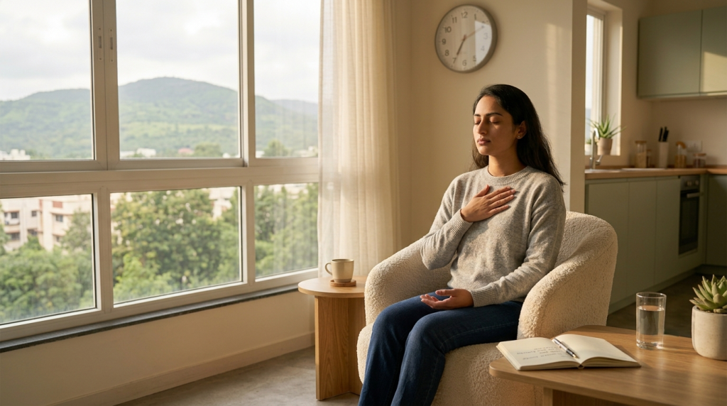 A person practicing mindful breathing as a technique for managing anger and stress.