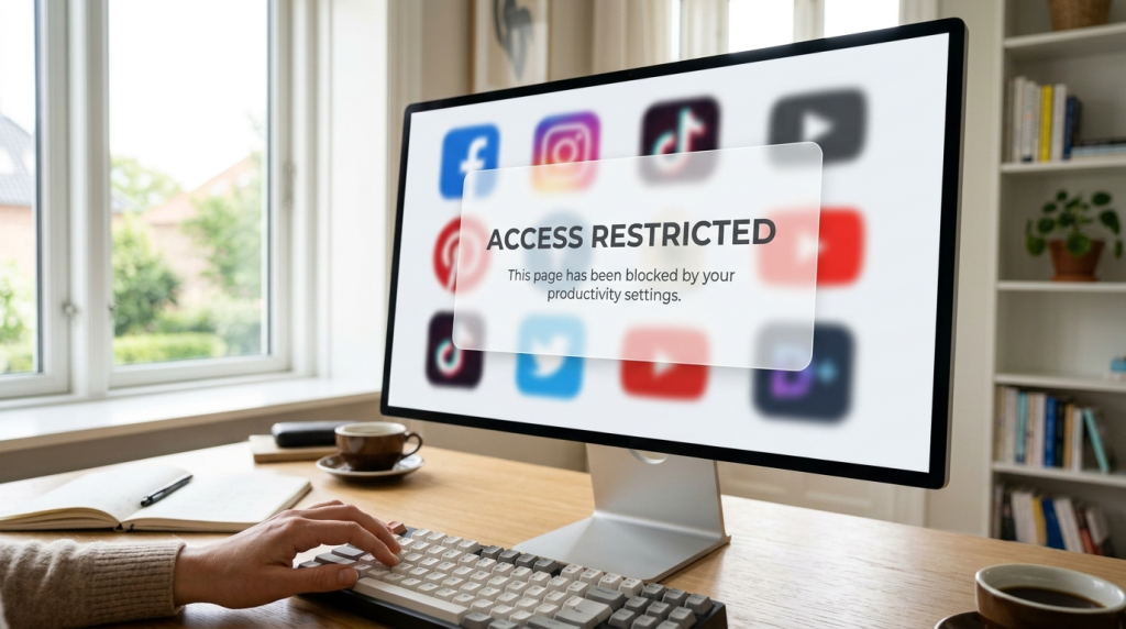 A website blocker preventing access to distracting websites during work.