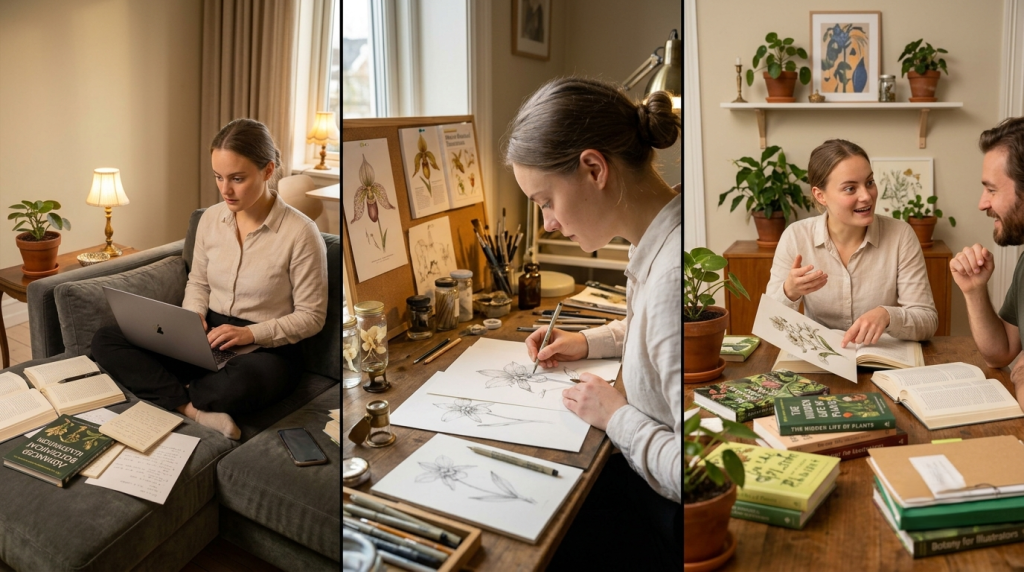 Three people demonstrating different forms of intense attention through hobbies, focused tasks, and long-term interests.